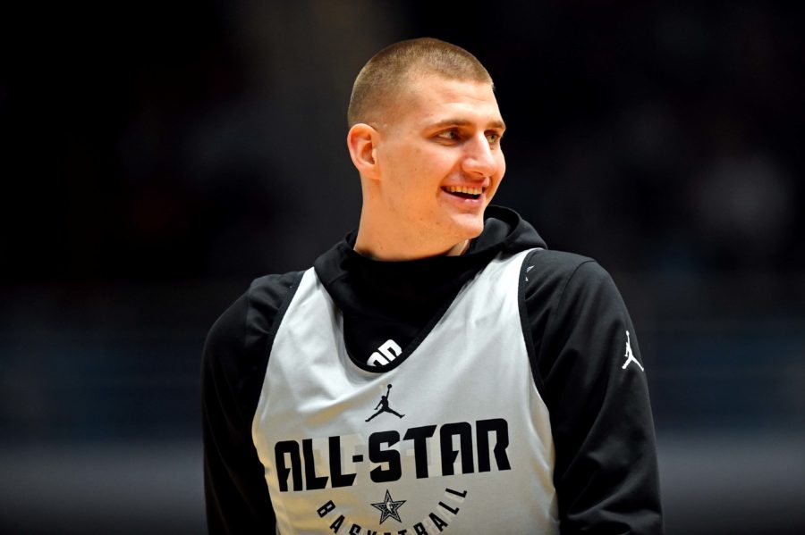 Team Giannis center Nikola Jokic of the Denver Nuggets (15) during NBA All-Star Game practice at the Bojangles Coliseum.