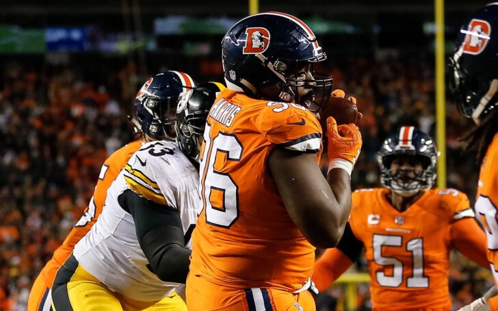 Shelby Harris picks off Ben Roethlisberger. Credit: Isaiah J. Downing, USA TODAY Sports.