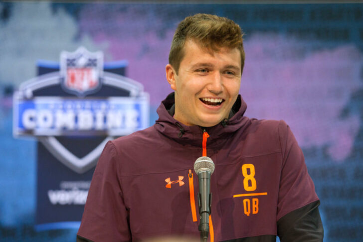 Missouri quarterback Drew Lock (QB08) speaks to media during the 2019 NFL Combine at the Indiana Convention Center.