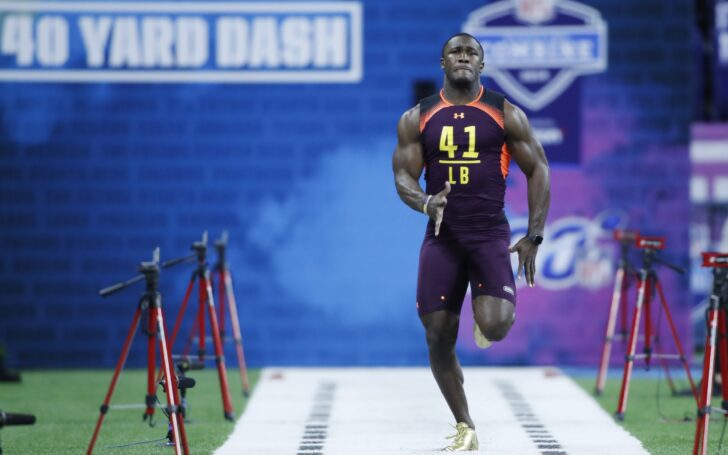 Devin White, running his 4.42 40-yard dash. Credit: Brian Spurlock, USA TODAY Sports.