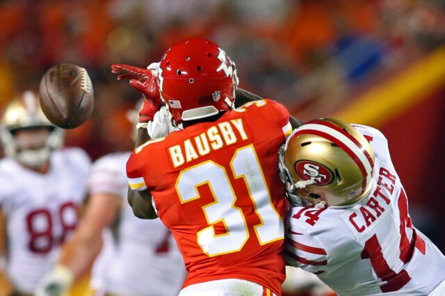 De'Vante Bausby in 2017 with the Chiefs. Credit: Jay Biggerstaff, USA TODAY Sports.