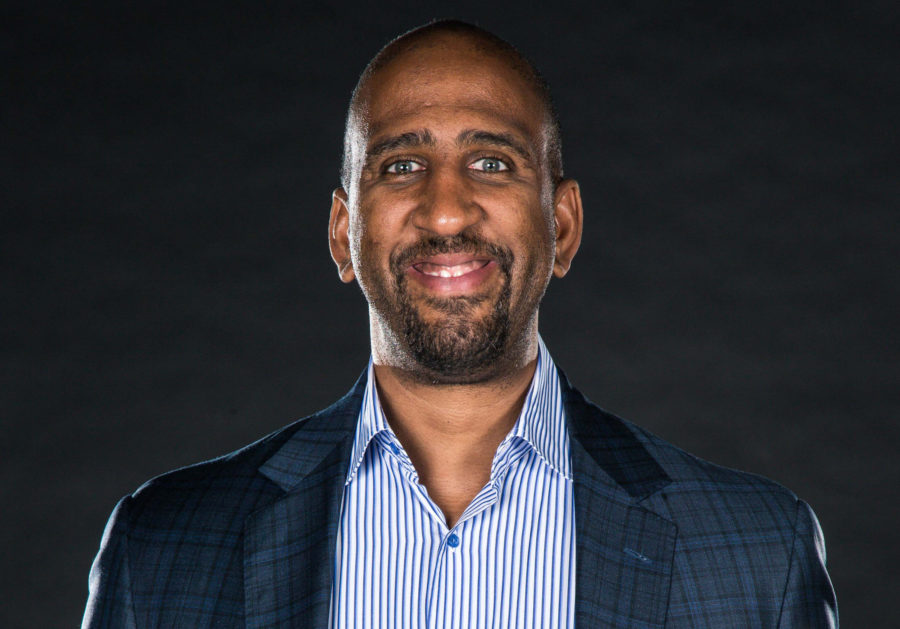 Denver Nuggets assistant general manager Calvin Booth poses for a photo during media day at the Pepsi Center.