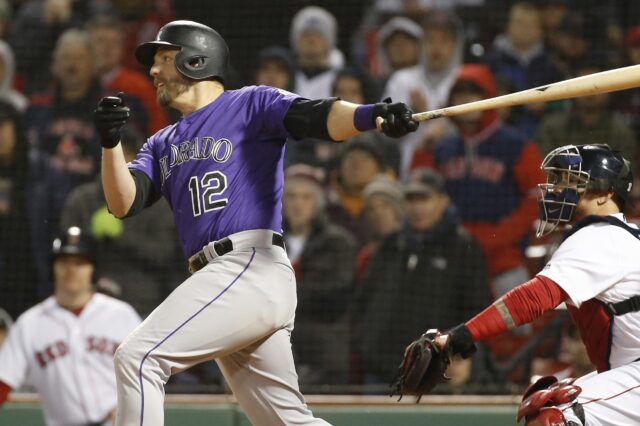 Mark Reynolds' game-winning hit against the Red Sox in the 11th inning. Credit: Greg M. Cooper, USA TODAY Sports.