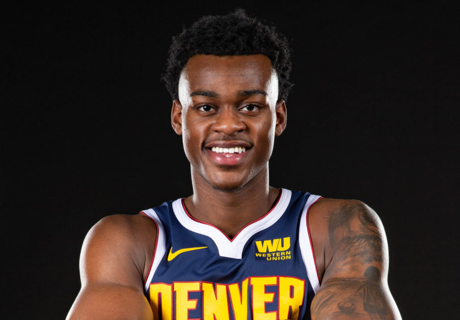 Denver Nuggets forward Jarred Vanderbilt (8) poses for a photo during media day at the Pepsi Center.