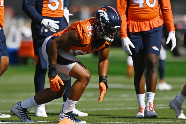 Josh Watson in Broncos training camp. Credit: Ron Chenoy, USA TODAY Sports.