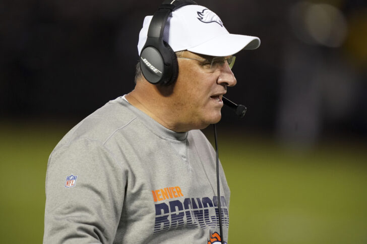 Denver Broncos head coach Vic Fangio during the game against the Oakland Raiders at Oakland-Alameda County Coliseum.