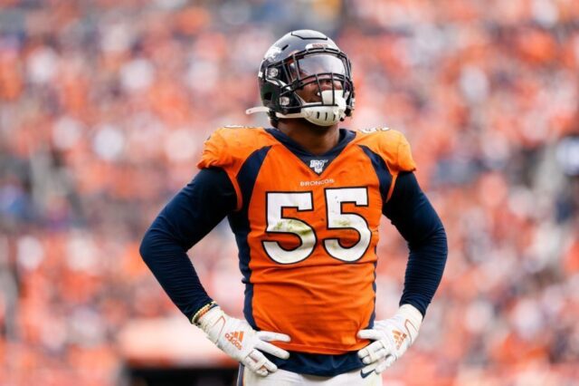 Denver Broncos linebacker Bradley Chubb (55) in the third quarter against the Chicago Bears at Empower Field at Mile High.