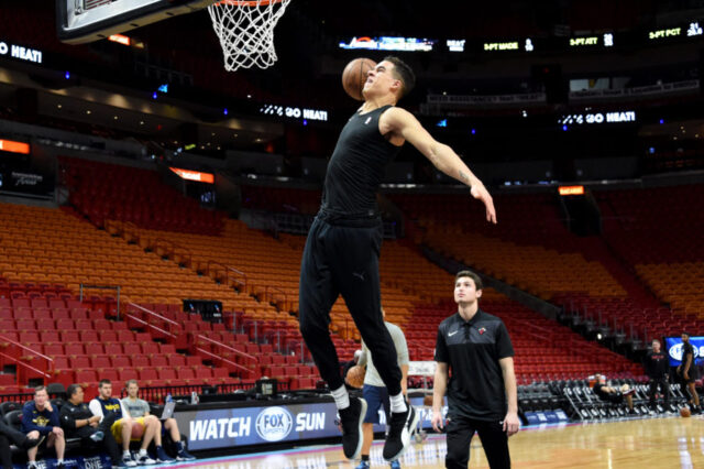 Denver Nuggets forward Michael Porter Jr. (1) warms up before a game against the Miami Heat at American Airlines Arena.