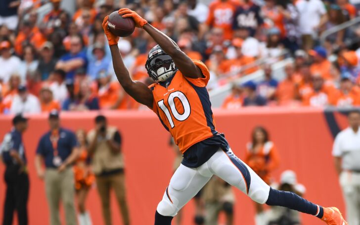 Emmanuel Sanders catch. Credit: Ron Chenoy, USA TODAY Sports.