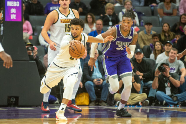 Denver Nuggets guard Jamal Murray (27) gains possession of the ball during the fourth quarter against the Sacramento Kings at Golden 1 Center.