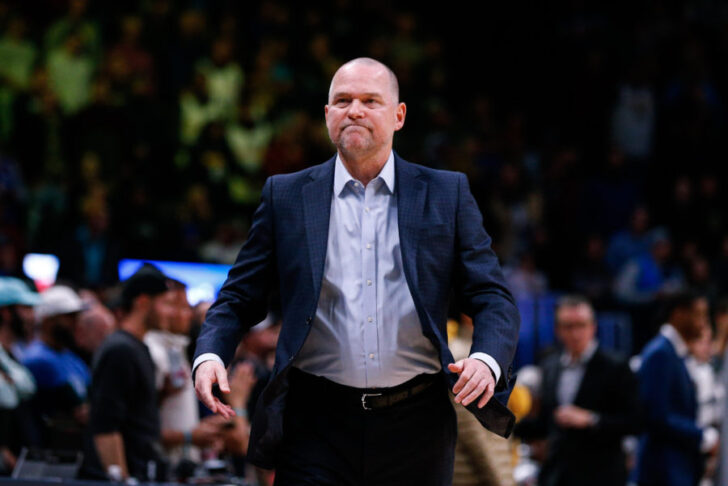 Denver Nuggets head coach Michael Malone reacts in the fourth quarter against the Dallas Mavericks at the Pepsi Center.