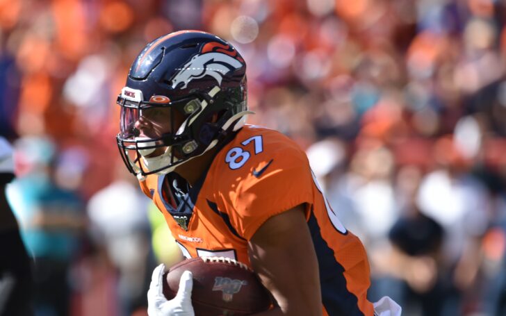 Noah Fant. Credit: Michael Madrid, USA TODAY Sports.