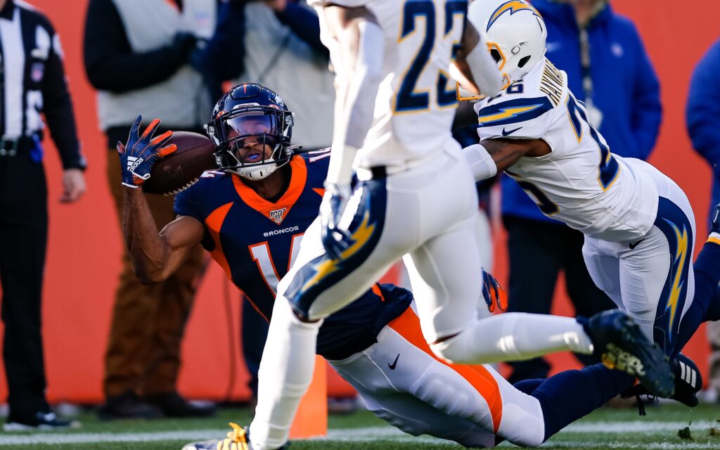 Courtland Sutton's amazing one-handed catch. Credit: Isaiah J. Downing, USA TODAY Sports.