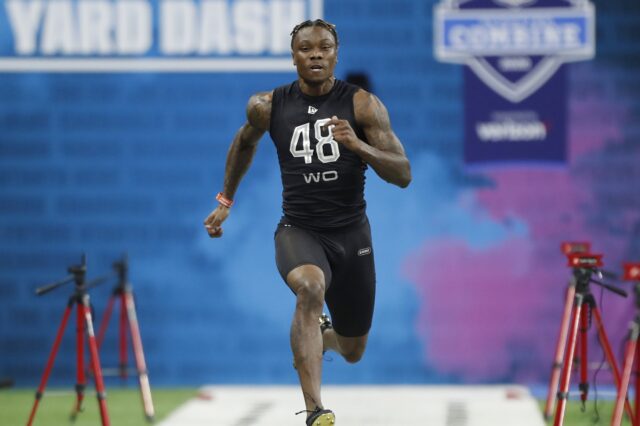 Henry Ruggs runs the 40-yard dash. Credit: Brian Spurlock, USA TODAY Sports.