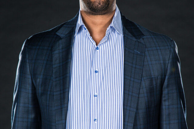 Denver Nuggets assistant general manager Calvin Booth poses for a photo during media day at the Pepsi Center.