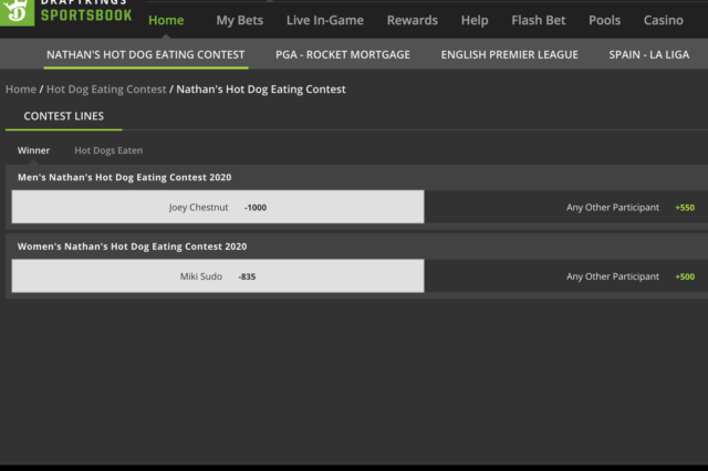 draftkings sportsbook nathans hot dog eating contest
