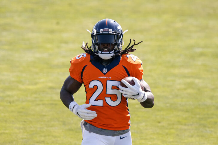 Denver Broncos running back Melvin Gordon III (25) during training camp at Dove Valley.