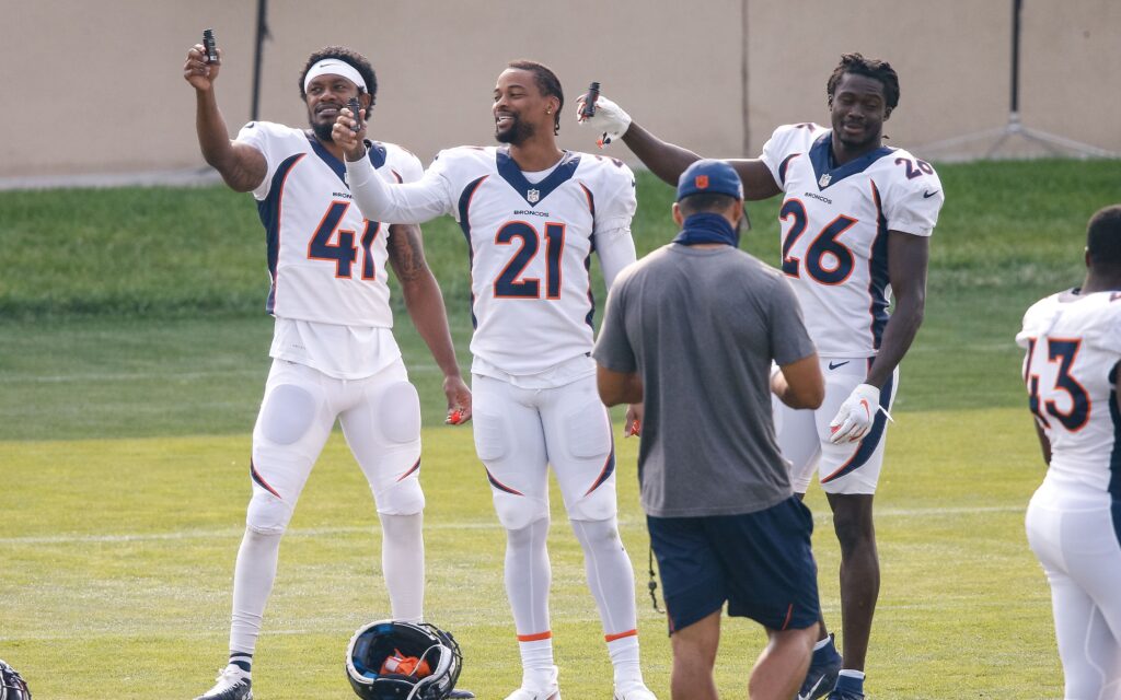 Da'Vante Bausby (left) and Isaac Yiadom (right) are in a battle behind AJ Bouye (center) for the No. 3 CB position.