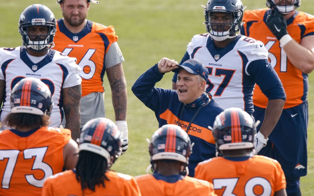 Vic Fangio with his team in Dove Valley during training camp. Credit: Isiah J. Downing, USA TODAY Sports.