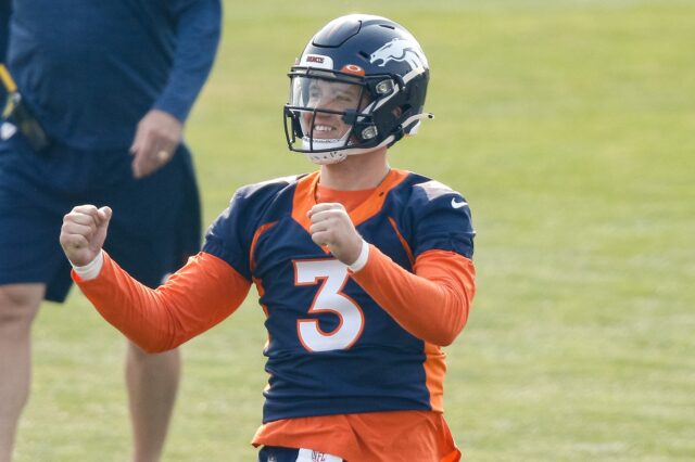 Drew Lock in practice on Aug. 24. Credit: Isaiah J. Downing, USA TODAY Sports.