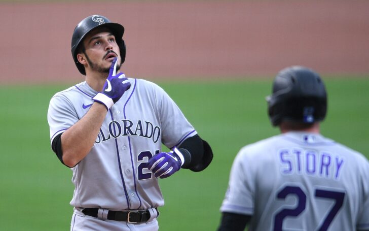 Nolan Arenado celebrates his home run in San Diego. Credit: Orlando Ramirez, USA TODAY Sports.