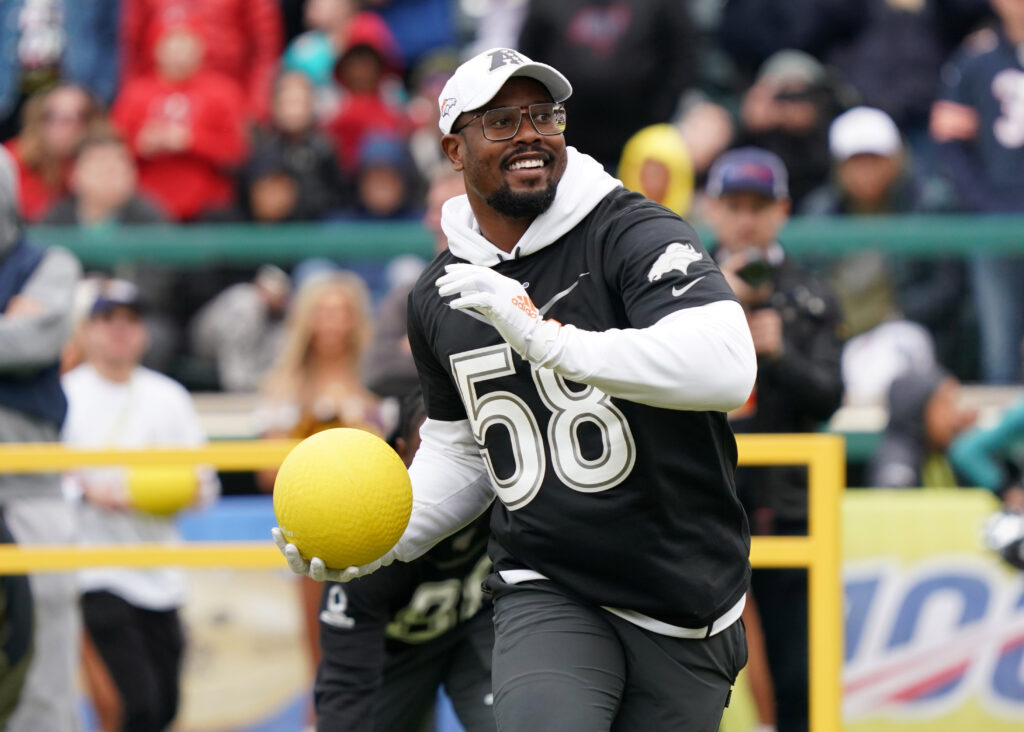 Denver Broncos linebacker Von Miller (58) during the dodgeball competition at the Pro Bowl Skills Showdown at ESPN Wide World of Sports.