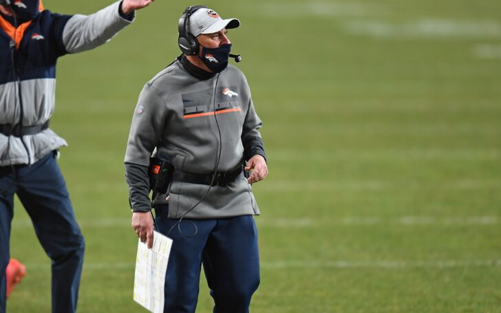 Vic Fangio in Broncos season-ending loss to the Raiders. Credit: Ron Chenoy, USA TODAY Sports.