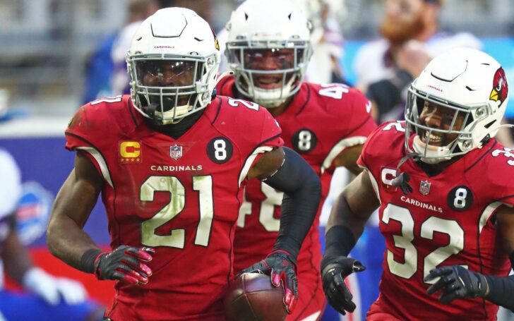 Patrick Peterson celebrates an interception. Credit: Mark J. Rebilas, USA TODAY Sports.