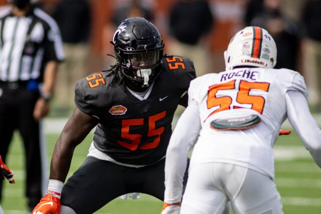 James Hudson in the Senior Bowl. Credit: Vasha Hunt, USA TODAY Sports.