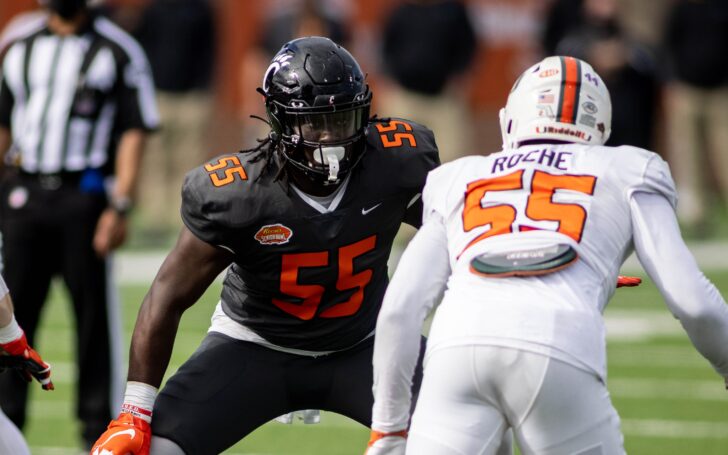 James Hudson in the Senior Bowl. Credit: Vasha Hunt, USA TODAY Sports.