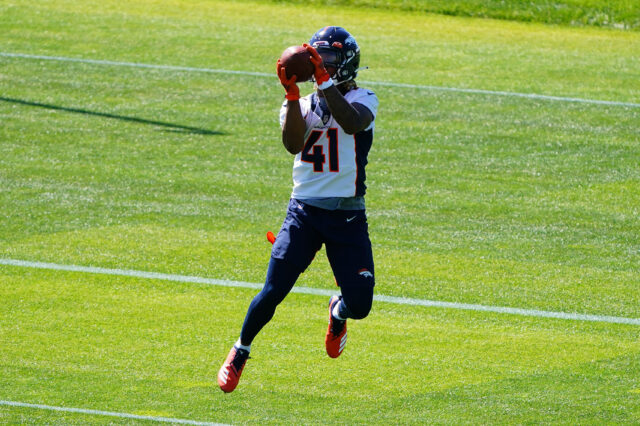 Denver Broncos safety Jamar Johnson (41) during organized team activities at the UCHealth Training Center.