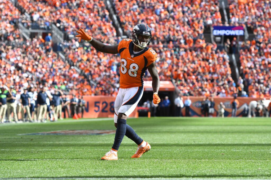 Denver Broncos wide receiver Demaryius Thomas (88) during the fourth quarter against the Seattle Seahawks at Broncos Stadium at Mile High.