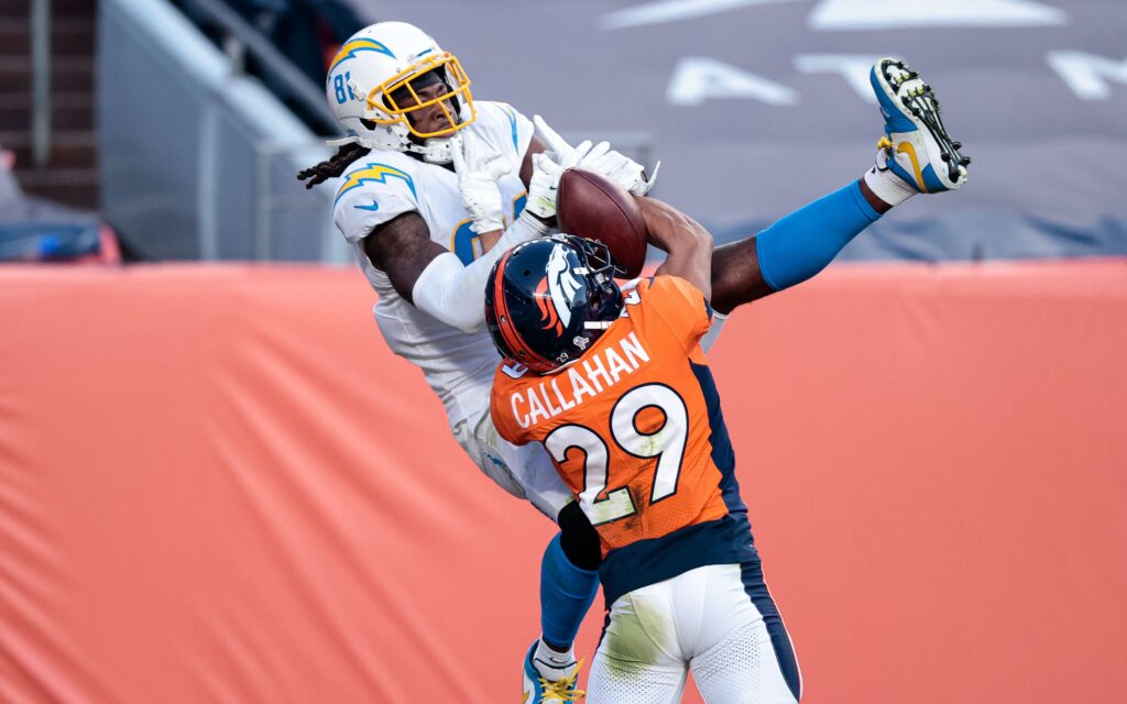 Bryce Callahan breaks up a pass against the Chargers. Credit: Isaiah J. Downing, USA TODAY Sports.