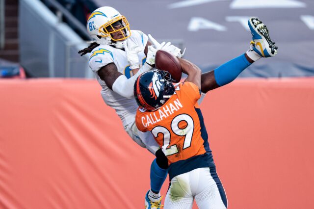 Bryce Callahan breaks up a pass against the Chargers. Credit: Isaiah J. Downing, USA TODAY Sports.