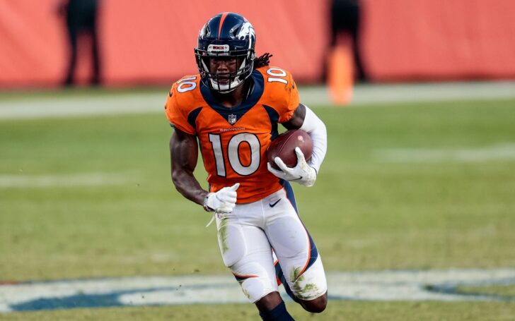 Jerry Jeudy runs in the open field. Credit: Isaiah J. Downing, USA TODAY Sports.