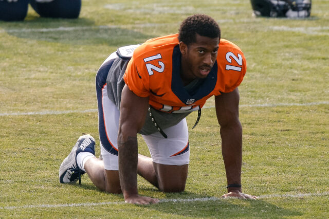 Denver Broncos wide receiver Trinity Benson (12) during training camp at the UCHealth Training Center.