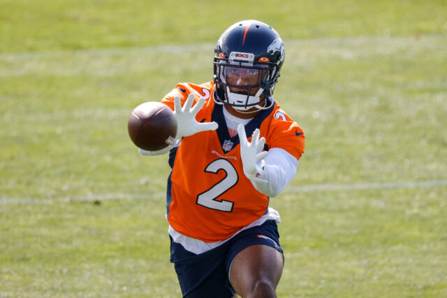 Denver Broncos cornerback Pat Surtain II (2) during training camp at UCHealth Training Center.