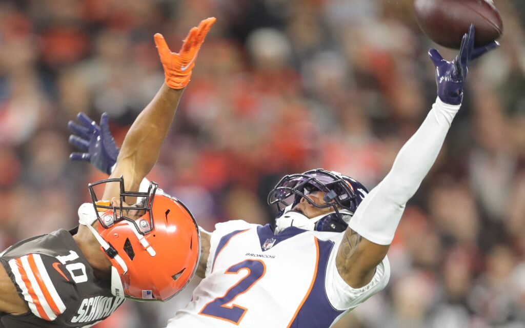 Denver Broncos CB Patrick Surtain defends a pass against the Browns. Credit: Phil Masturzo, USA TODAY Sports.