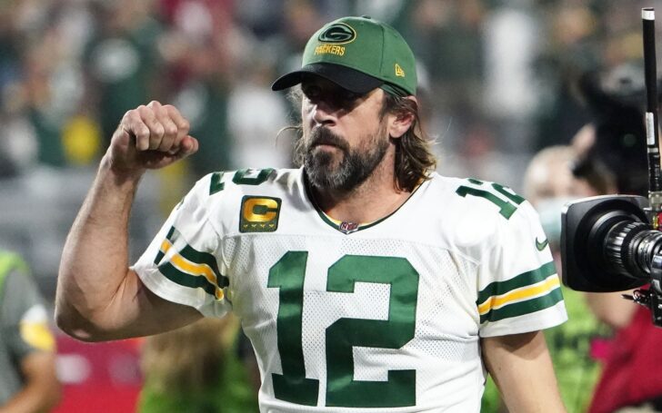 Aaron Rodgers celebrates. Credit: Rob Schumacher, USA TODAY Sports.