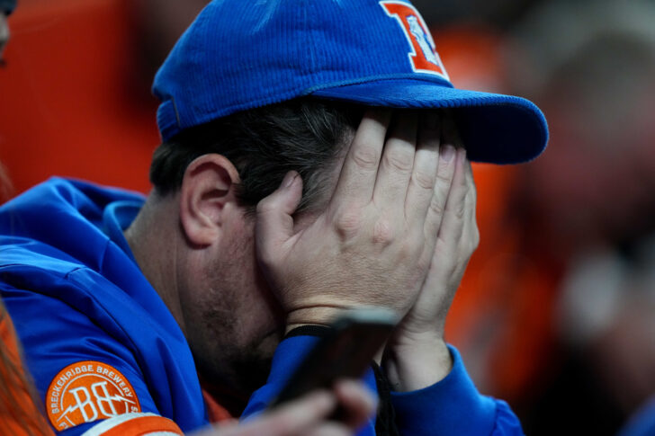 Denver Broncos fan following the loss to the Philadelphia Eagles at Empower Field at Mile High.