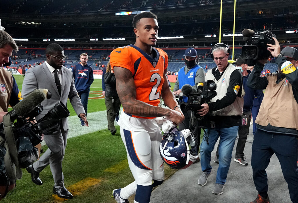 Denver Broncos outside linebacker Bradley Chubb (55) following the win over the Los Angeles Chargers at Empower Field at Mile High.