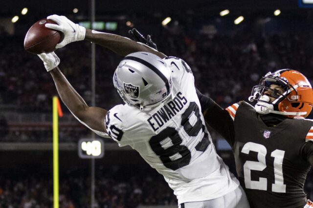 Bryan Edwards catches a touchdown. Credit: Scott Galvin, USA TODAY Sports.