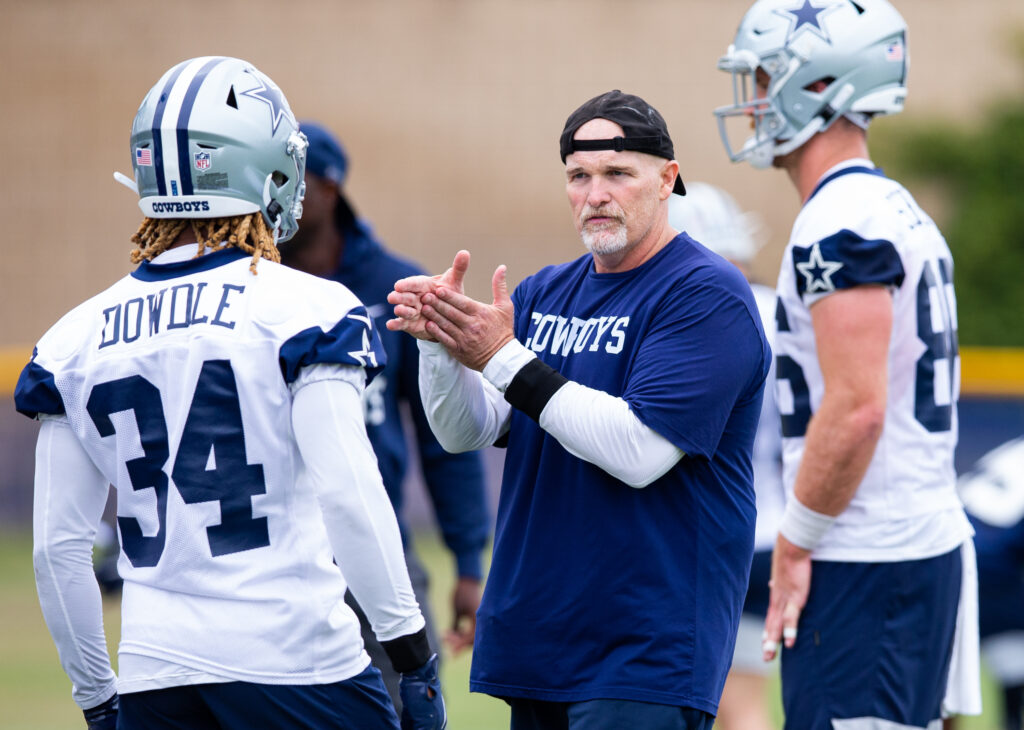 Dallas Cowboys defensive coordinator Dan Quinn during training camp at the Marriott Residence Inn.