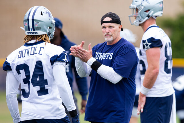 Dallas Cowboys defensive coordinator Dan Quinn during training camp at the Marriott Residence Inn.