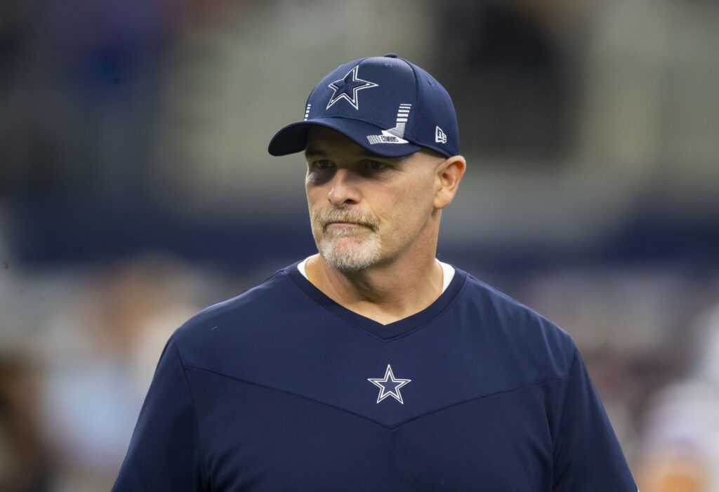 Dallas Cowboys defensive coordinator Dan Quinn against the Carolina Panthers at AT&T Stadium.