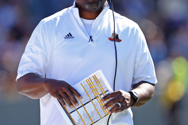 Morgan State Bears head coach Tyrone Wheatley during the second half against the Army Black Knights at Michie Stadium.