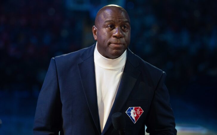 Magic Johnson at the NBA All-Star Game. Credit: Kyle Terada, USA TODAY Sports.