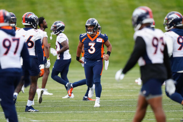 Denver Broncos quarterback Russell Wilson (3) during OTA workouts at the UC Health Training Center.