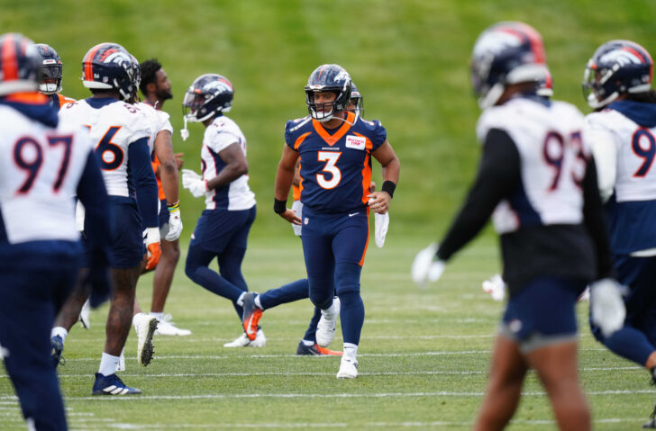 Denver Broncos quarterback Russell Wilson (3) during OTA workouts at the UC Health Training Center.