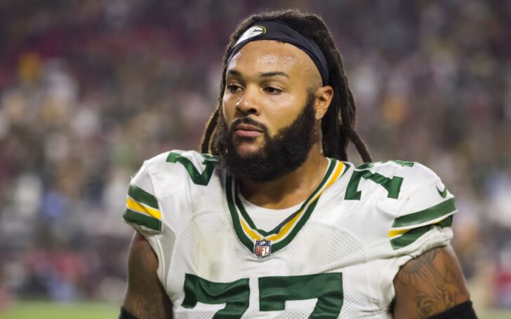 Billy Turner in Green Bay in 2021, now with the Broncos. Credit: Mark J. Rebilas, USA TODAY Sports.